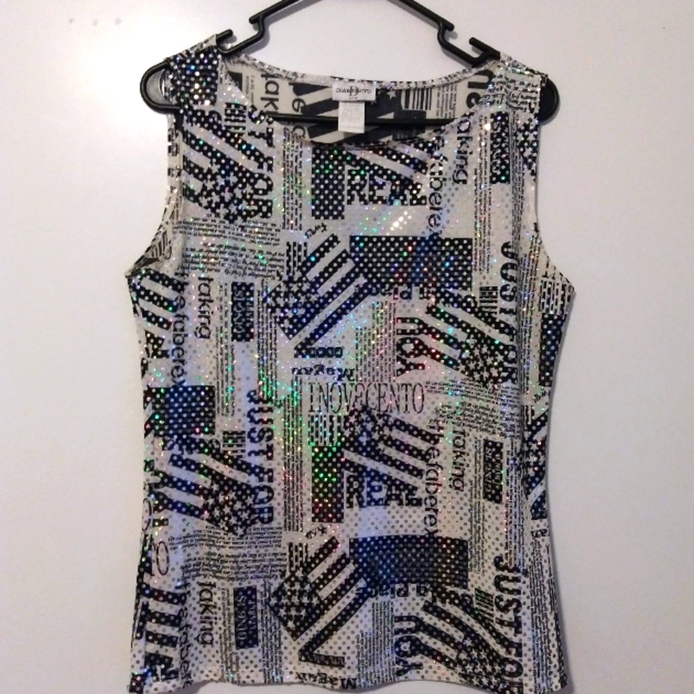 XL Sparkly, Advert wearable art, tank top.  80s retro/punk rock. Alternative. 🖤